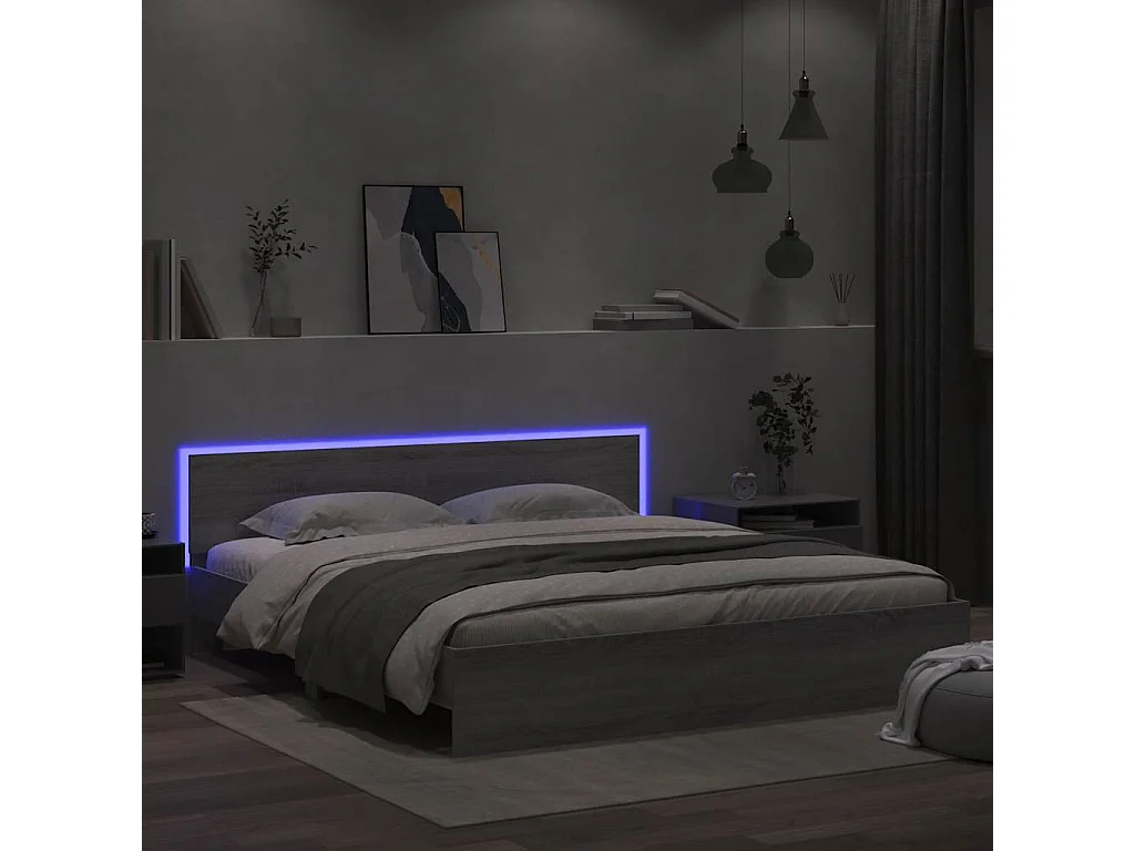 Cadre de lit avec LED sans matelas sonoma gris 200x200 cm