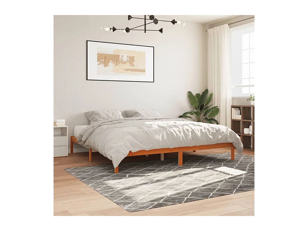 Cadre de lit sans matelas cire marron 200x200cm bois pin massif