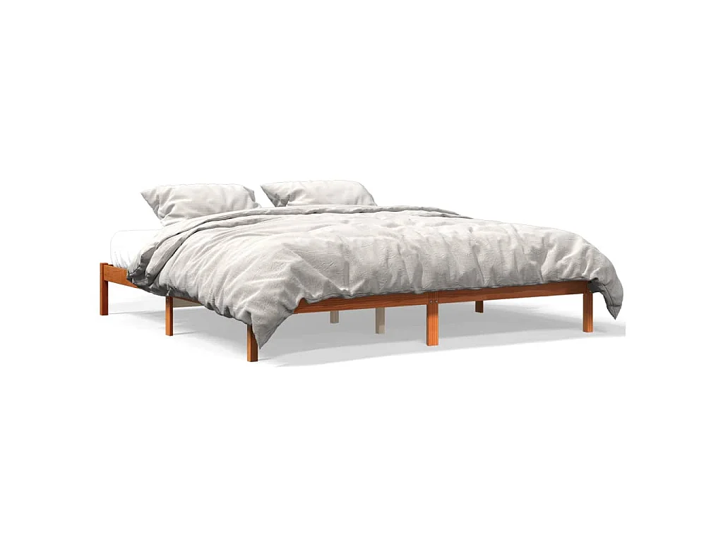Cadre de lit sans matelas cire marron 200x200cm bois pin massif