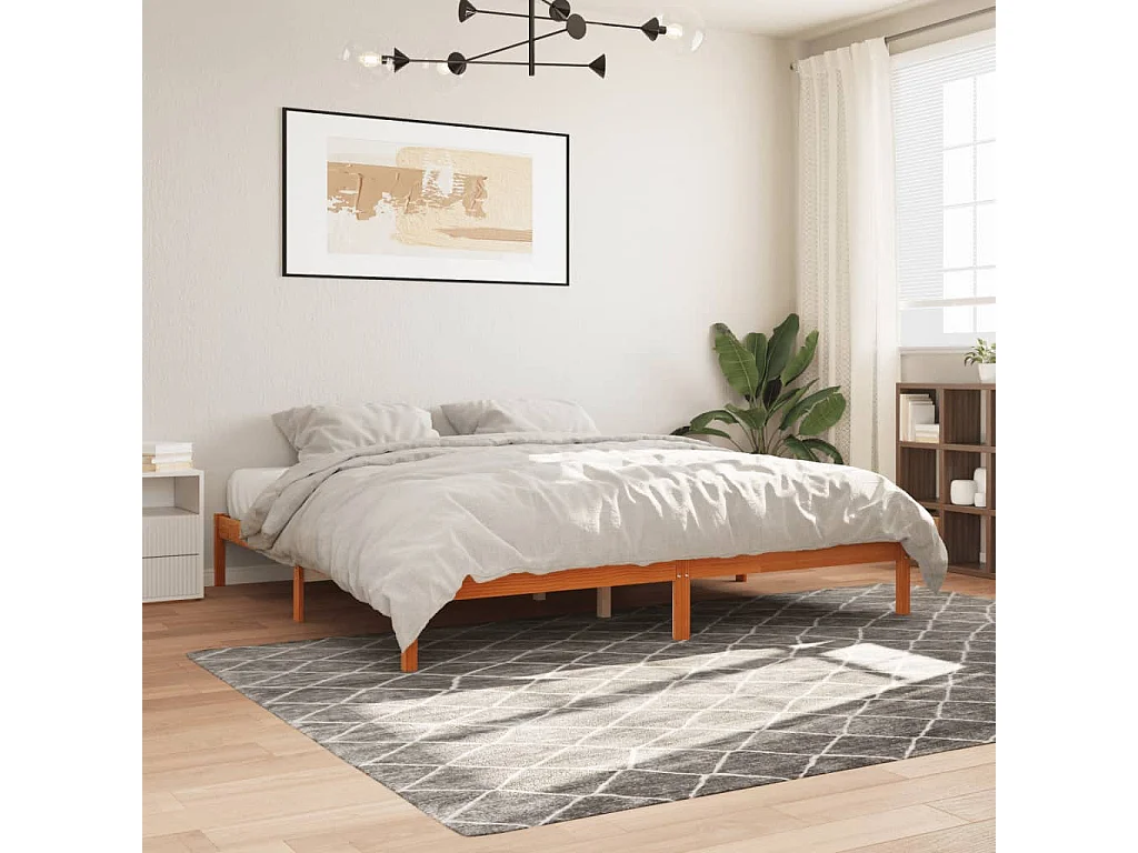 Cadre de lit sans matelas cire marron 200x200cm bois pin massif