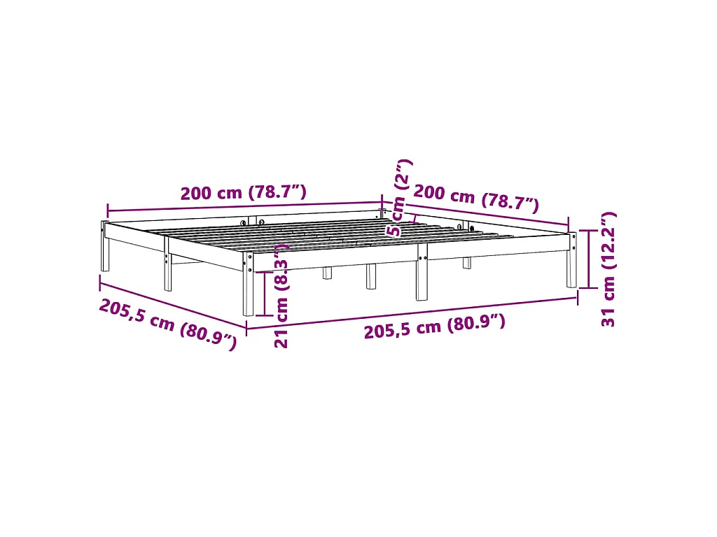 Cadre de lit sans matelas cire marron 200x200cm bois pin massif