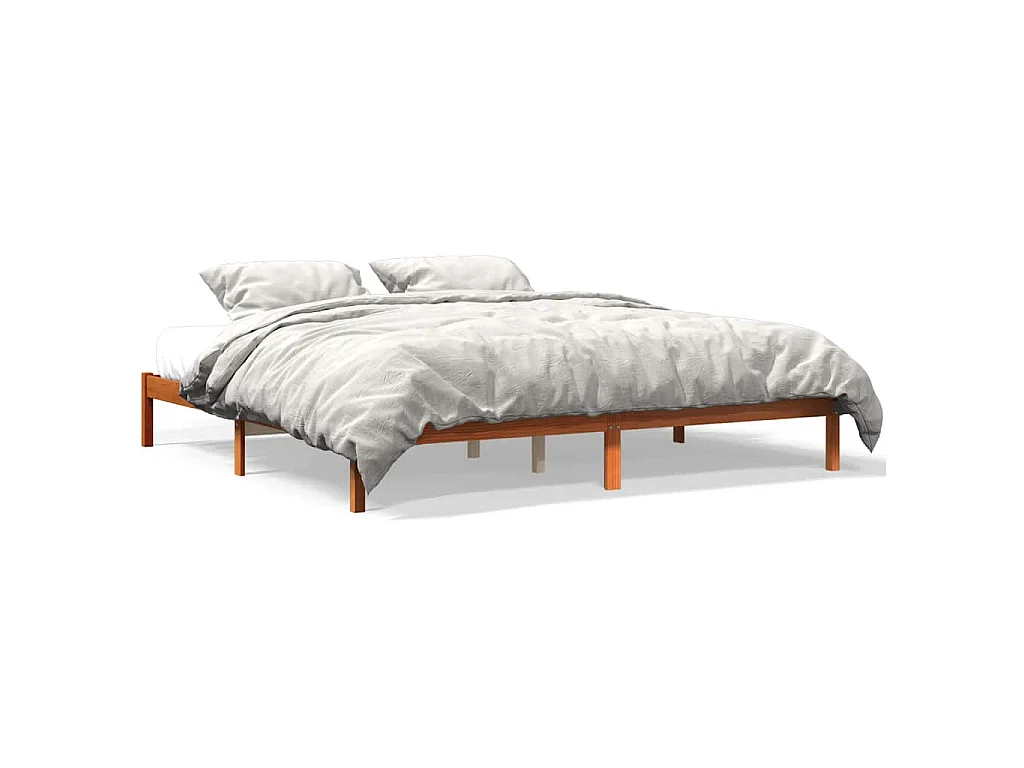 Cadre de lit sans matelas cire marron 200x200cm bois pin massif