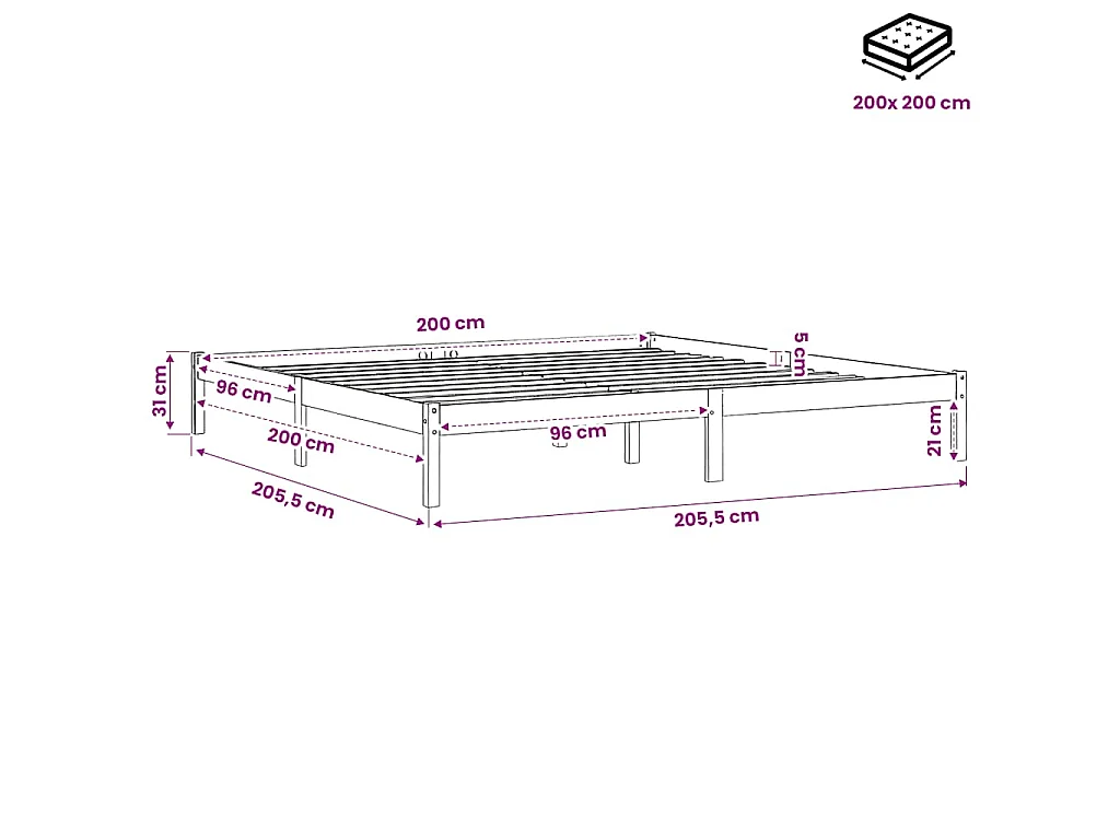 Cadre de lit sans matelas cire marron 200x200cm bois pin massif
