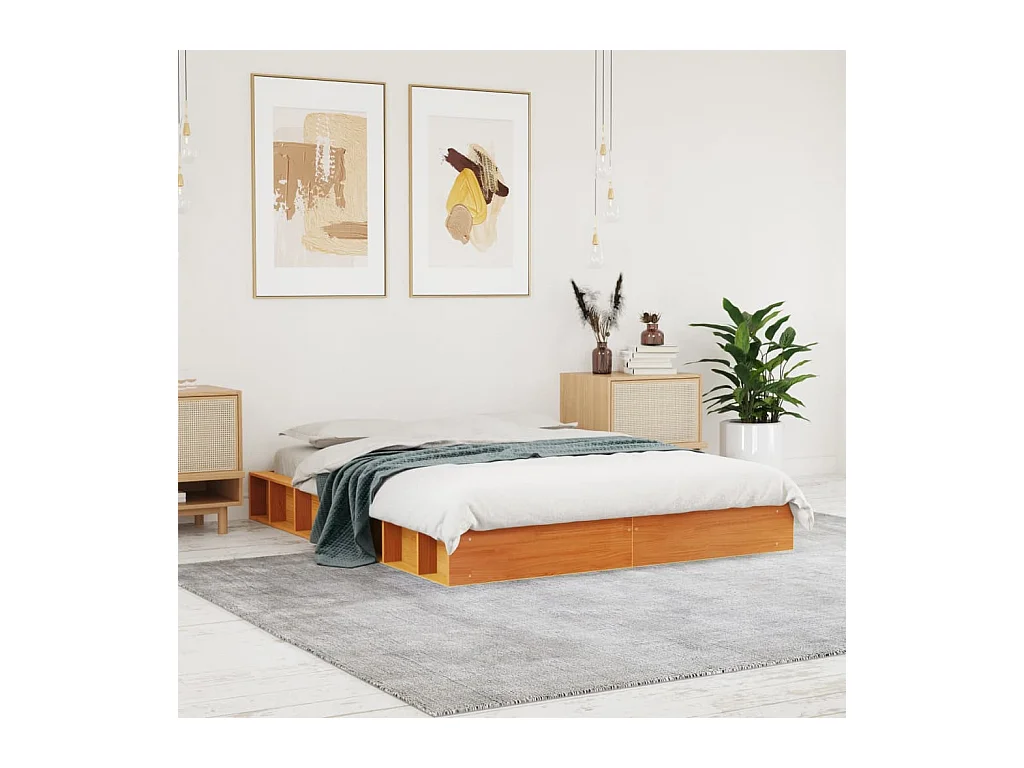 Cadre de lit sans matelas cire marron 120x200cm bois pin massif