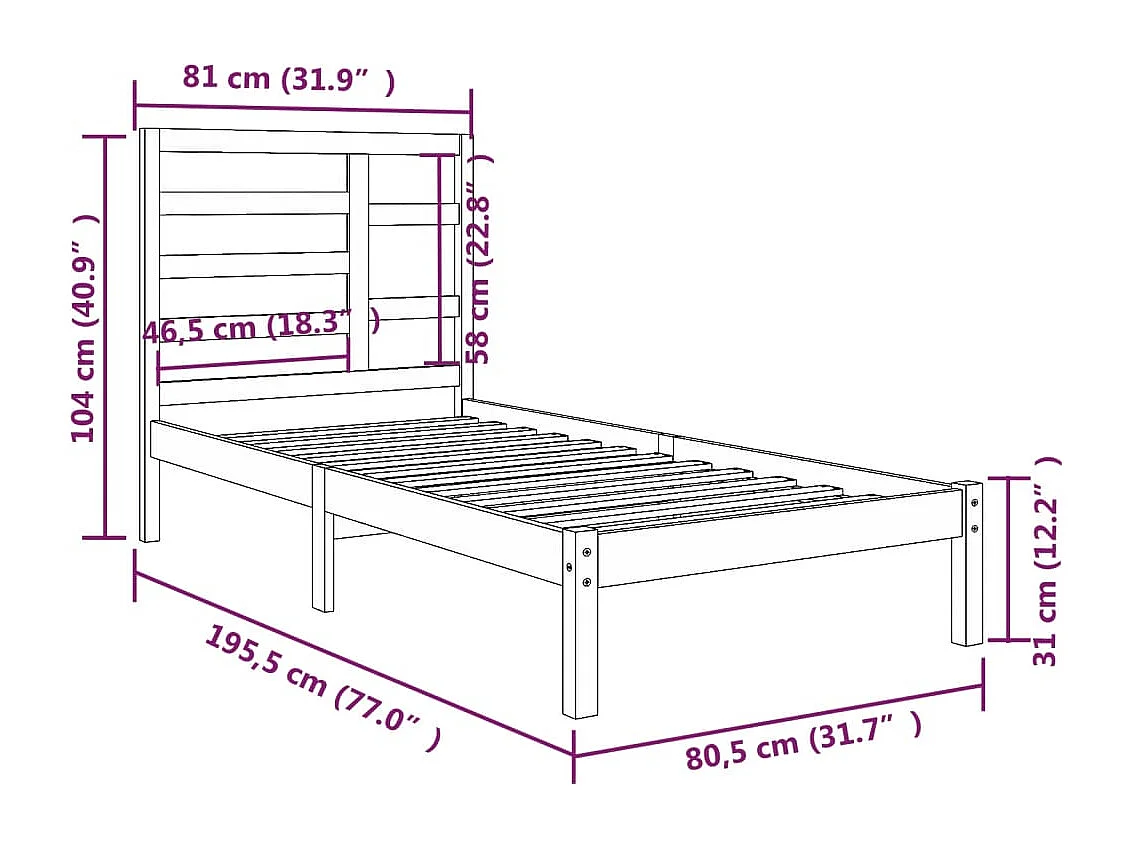 Estrutura cama pequena solteiro 75x190 cm madeira maciça