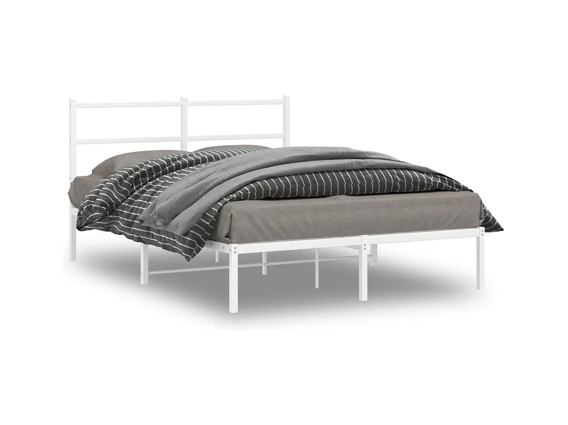 Cadre de lit métal sans matelas et tête de lit blanc 140x190 cm