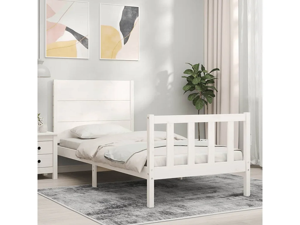 Giroletto con Testiera Bianco Small Single Legno Massello