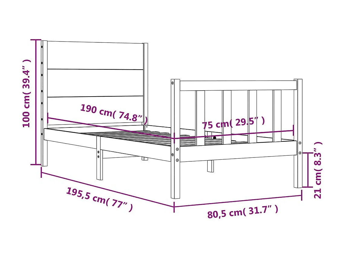 Giroletto con Testiera Bianco Small Single Legno Massello