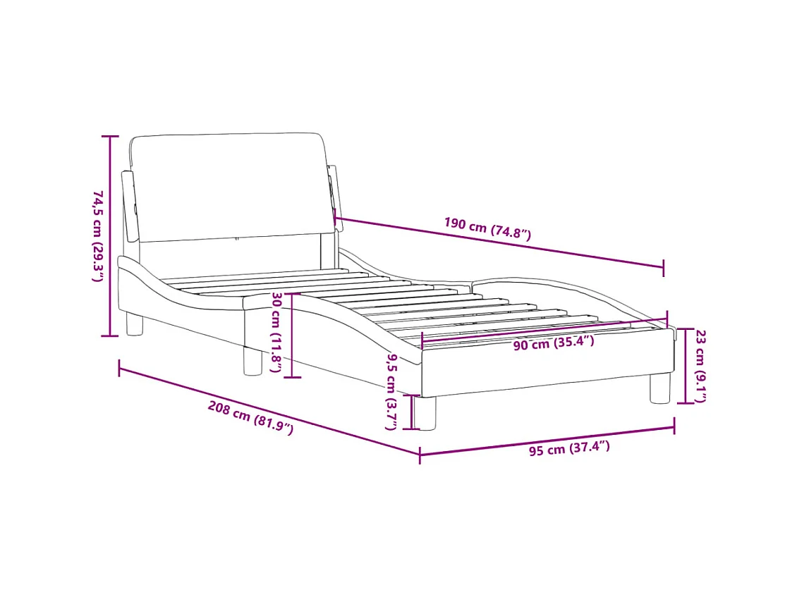 Cadre de lit Dover gris clair 90x190 cm velours