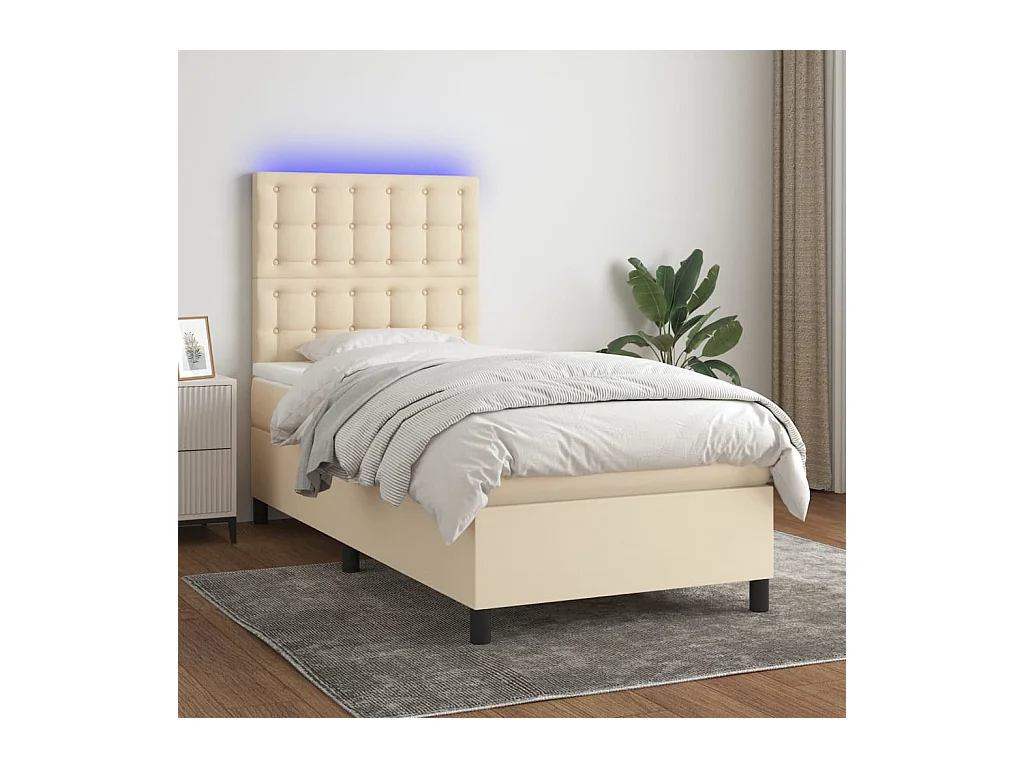 Sommier à lattes de lit et matelas et LED Crème 80x200cm Tissu