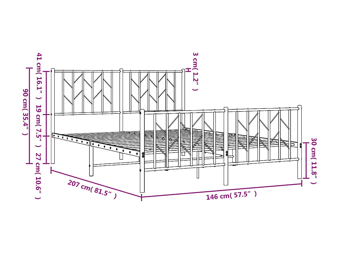 Estructura cama sin colchón con estribo metal blanco 140x200 cm