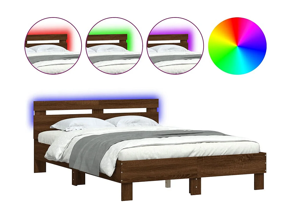Cadre de lit avec LED sans matelas chêne marron 120x200 cm