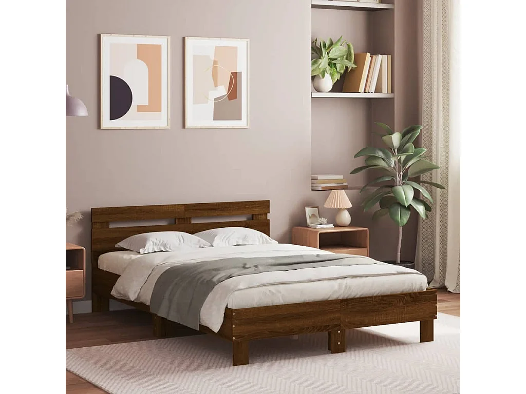 Cadre de lit avec LED sans matelas chêne marron 120x200 cm