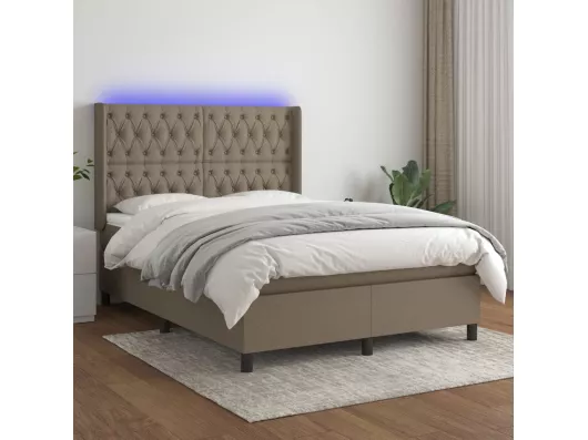 Kauf Unique Boxspringbett mit Matratze & LED Taupe 140x190 cm Stoff