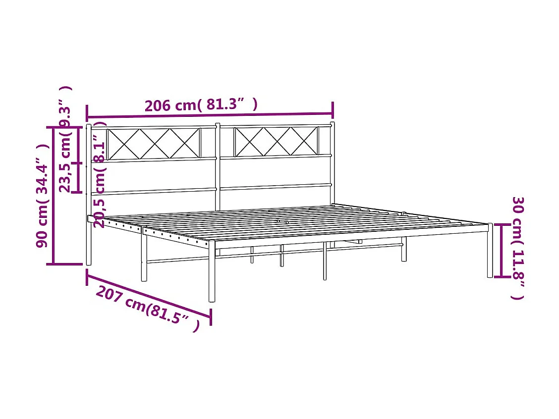 Bedframe met hoofdbord metaal wit 200x200 cm