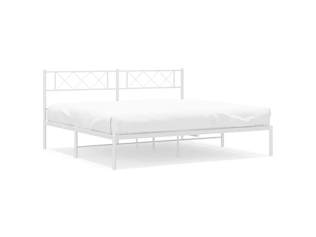 Cadre de lit métal sans matelas et tête de lit blanc 200x200 cm