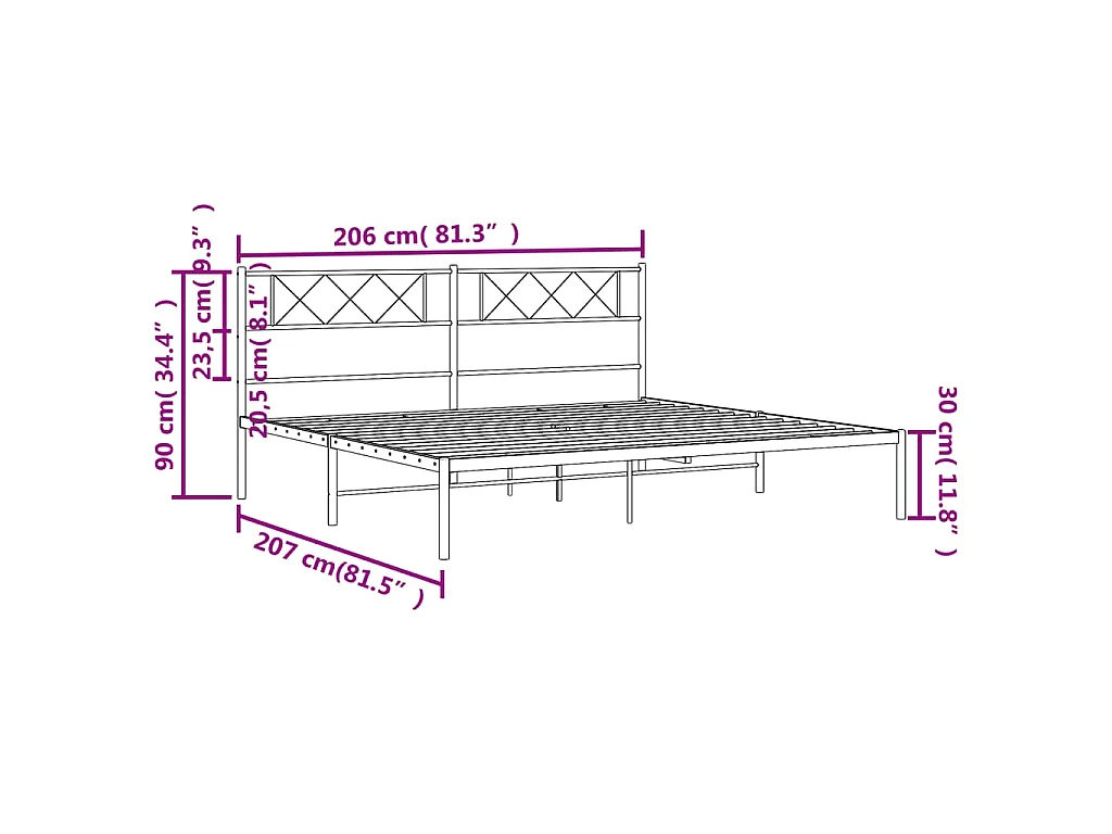 Cadre de lit métal sans matelas et tête de lit blanc 200x200 cm