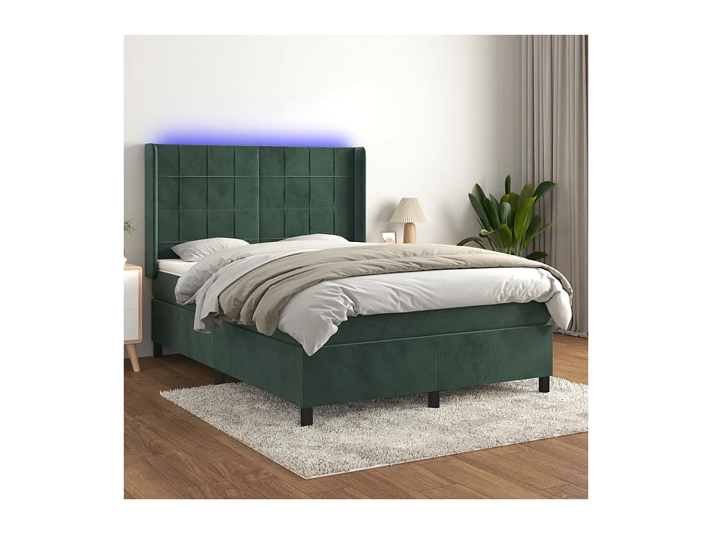 Sommier à lattes de lit matelas et LED Vert foncé 140x200 cm