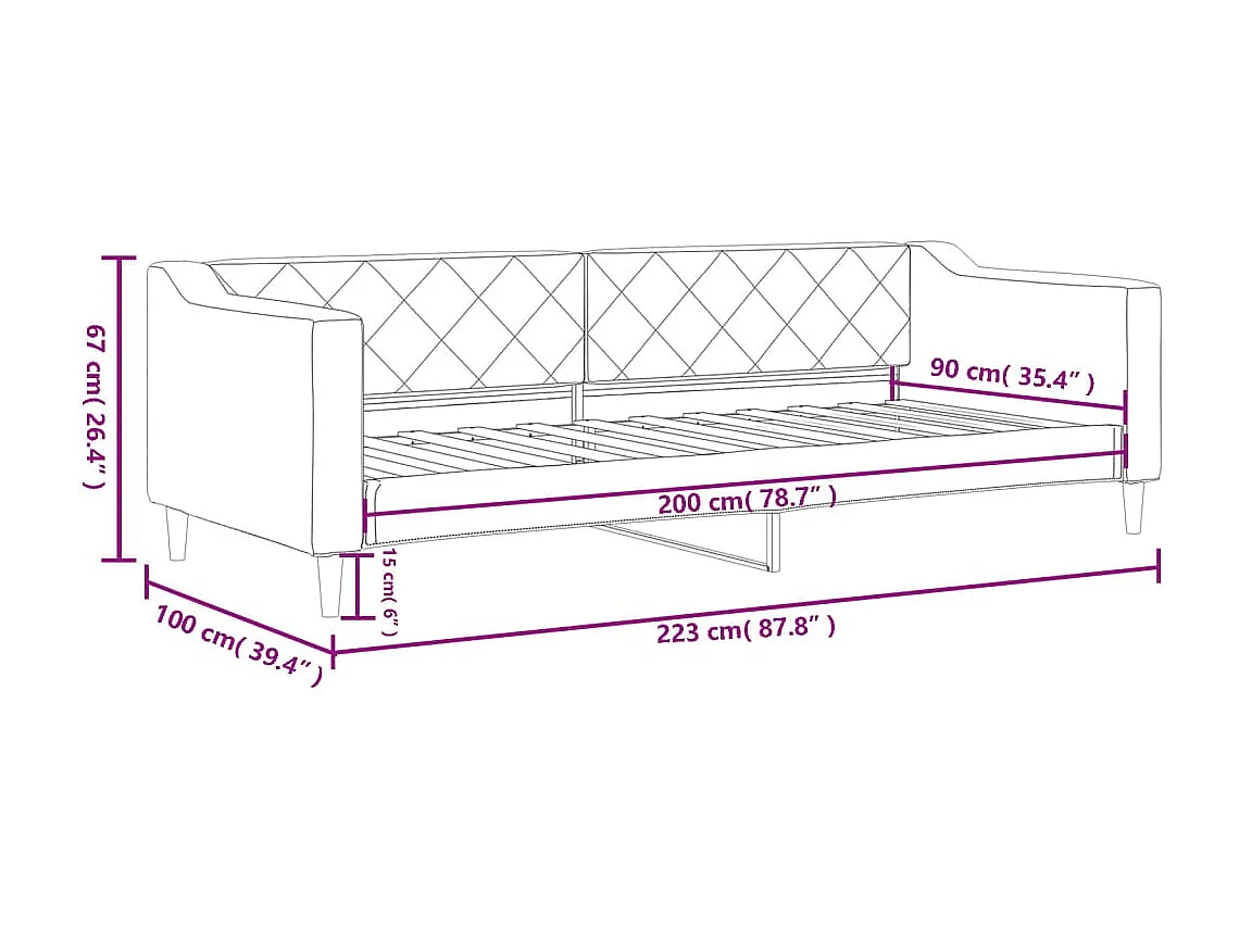 Lit de repos sans matelas noir 90x200 cm tissu