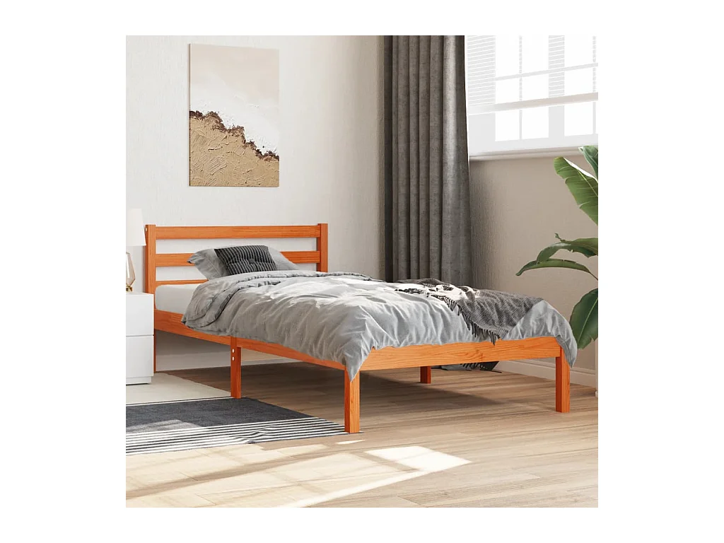Cadre de lit sans matelas cire marron 75x190 cm bois pin massif