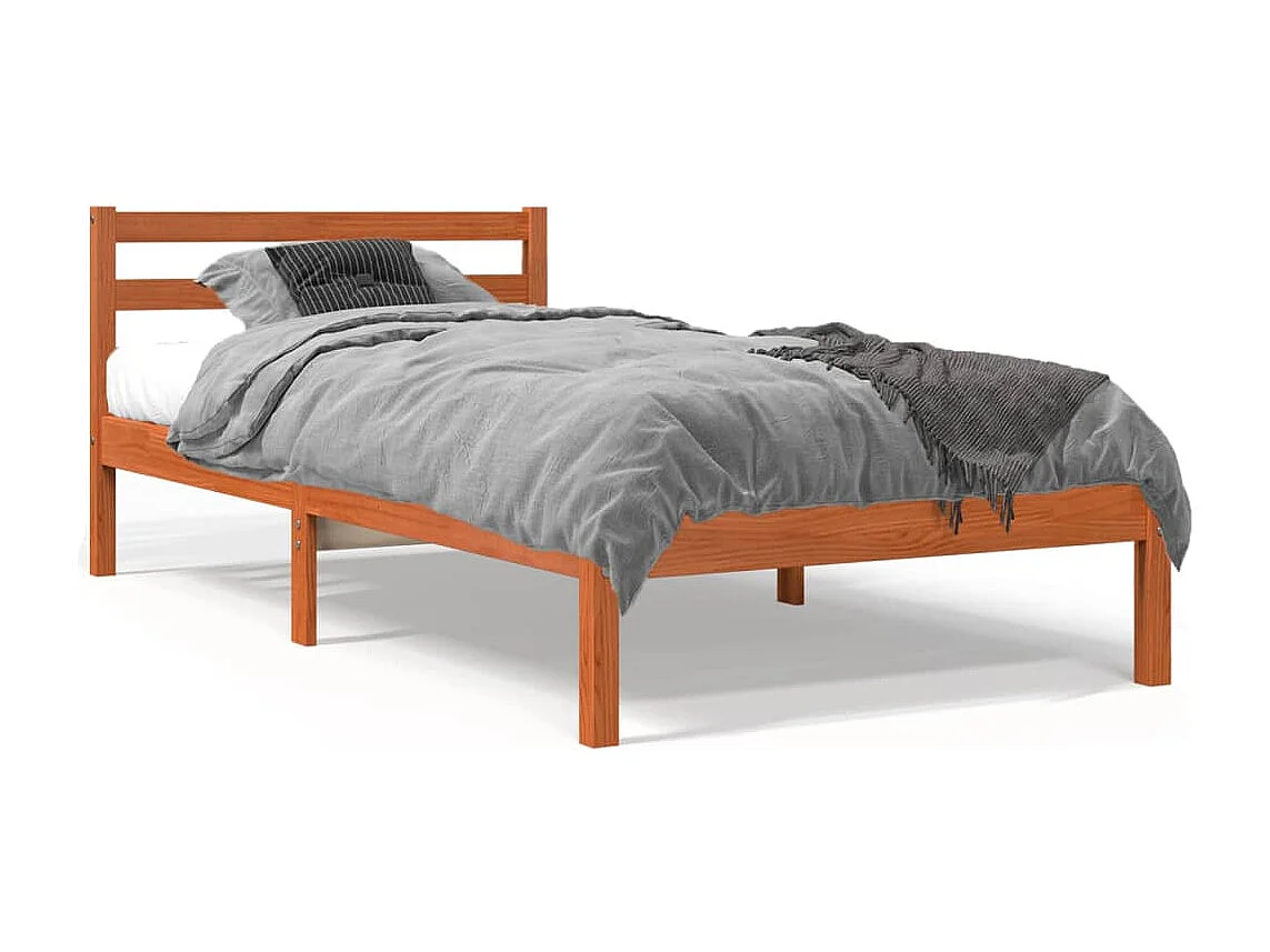 Bedframe zonder matras massief grenenhout wasbruin 75x190 cm
