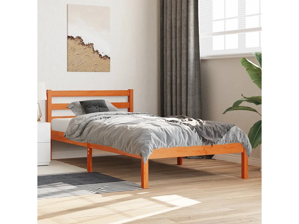 Bedframe zonder matras massief grenenhout wasbruin 75x190 cm