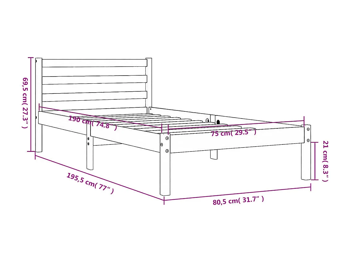 Bedframe zonder matras massief grenenhout wasbruin 75x190 cm