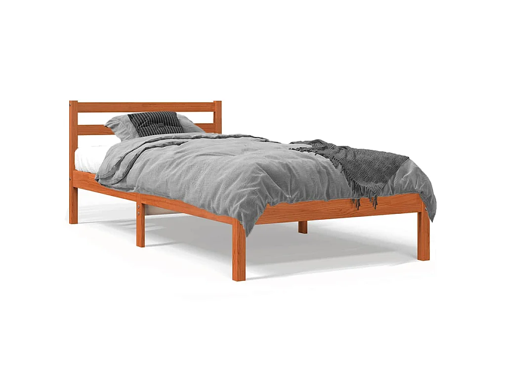 Bedframe zonder matras massief grenenhout wasbruin 75x190 cm