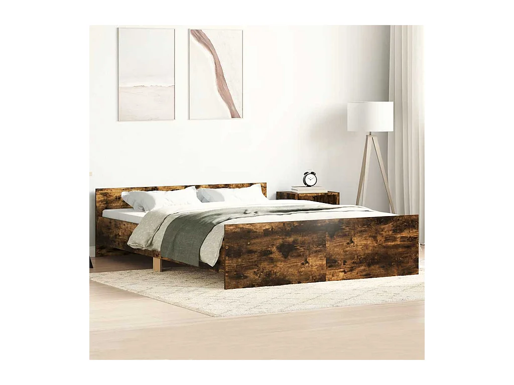 Cadre de lit sans matelas chêne fumé 135x190 cm