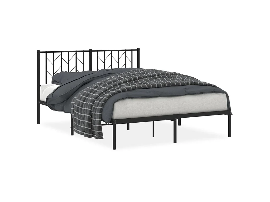 Cadre de lit métal sans matelas avec tête de lit noir 140x190cm