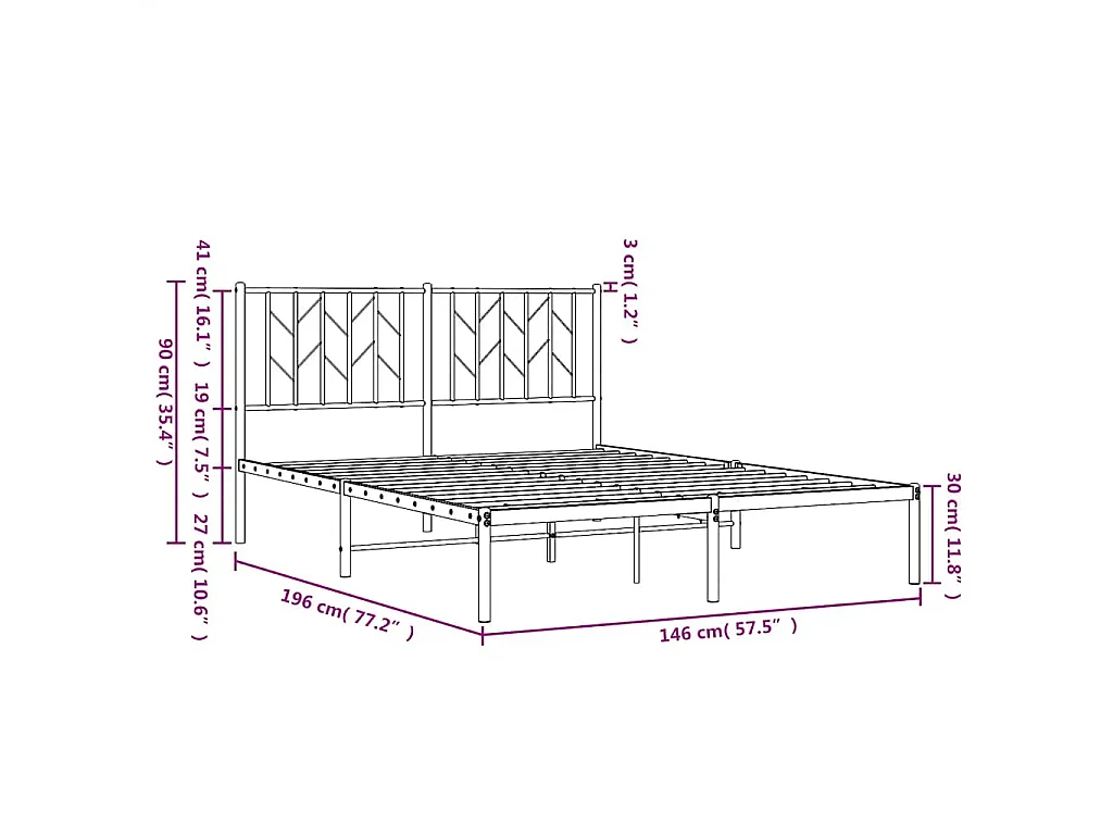 Cadre de lit métal sans matelas avec tête de lit noir 140x190cm