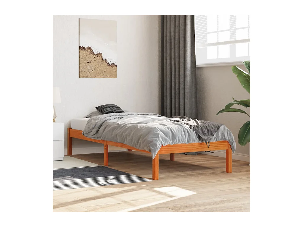 Cadre de lit sans matelas cire marron 75x190 cm bois pin massif