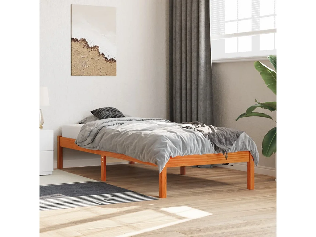 Cadre de lit sans matelas cire marron 75x190 cm bois pin massif