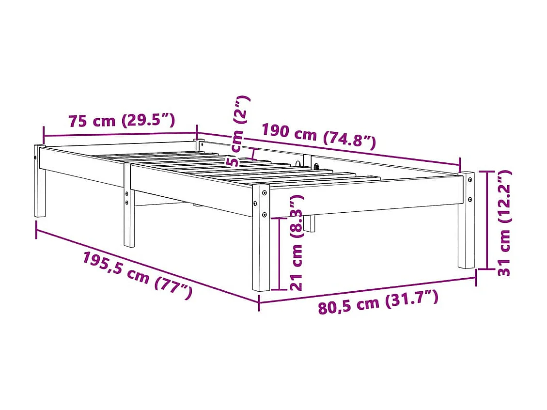 Cadre de lit sans matelas cire marron 75x190 cm bois pin massif