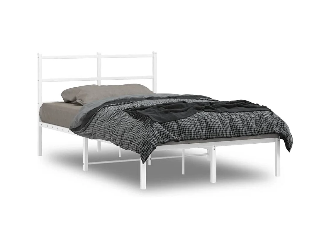 Cadre de lit métal sans matelas et tête de lit blanc 120x190 cm