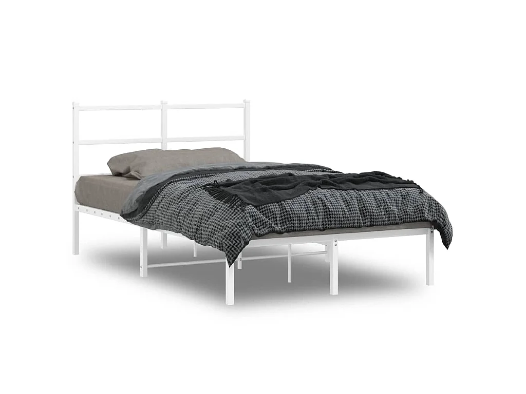 Bedframe met hoofdbord metaal wit 120x190 cm