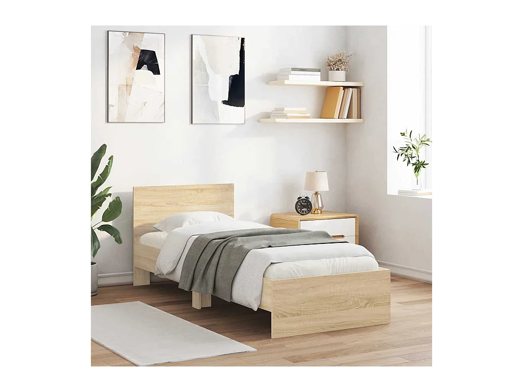 Bettgestell ohne Matratze mit Kopfteil Sonoma-Eiche 75x190 cm