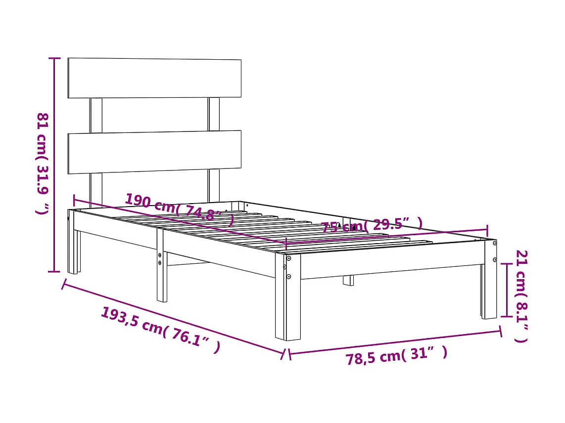 Bedframe met hoofdbord massief hout