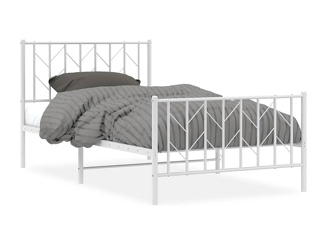 Estrutura de cama com cabeceira e pés 100x200 cm metal branco