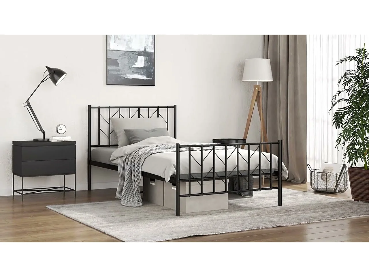 Cadre de lit métal sans matelas et pied de lit blanc 100x200 cm