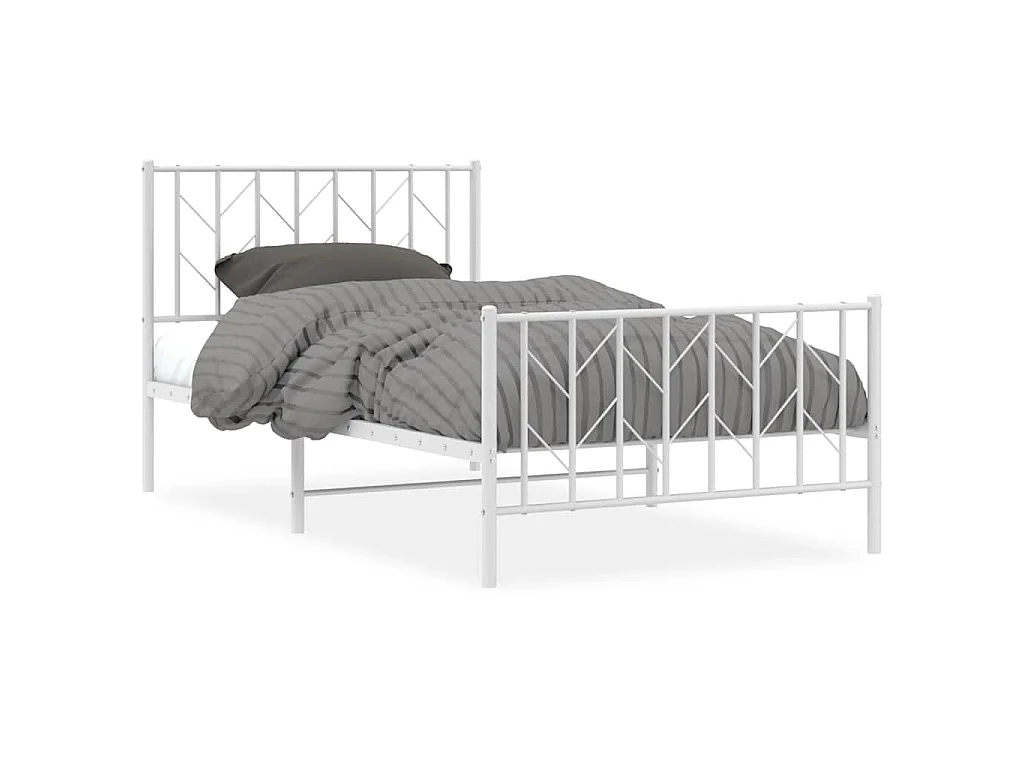 Cadre de lit métal sans matelas et pied de lit blanc 100x200 cm