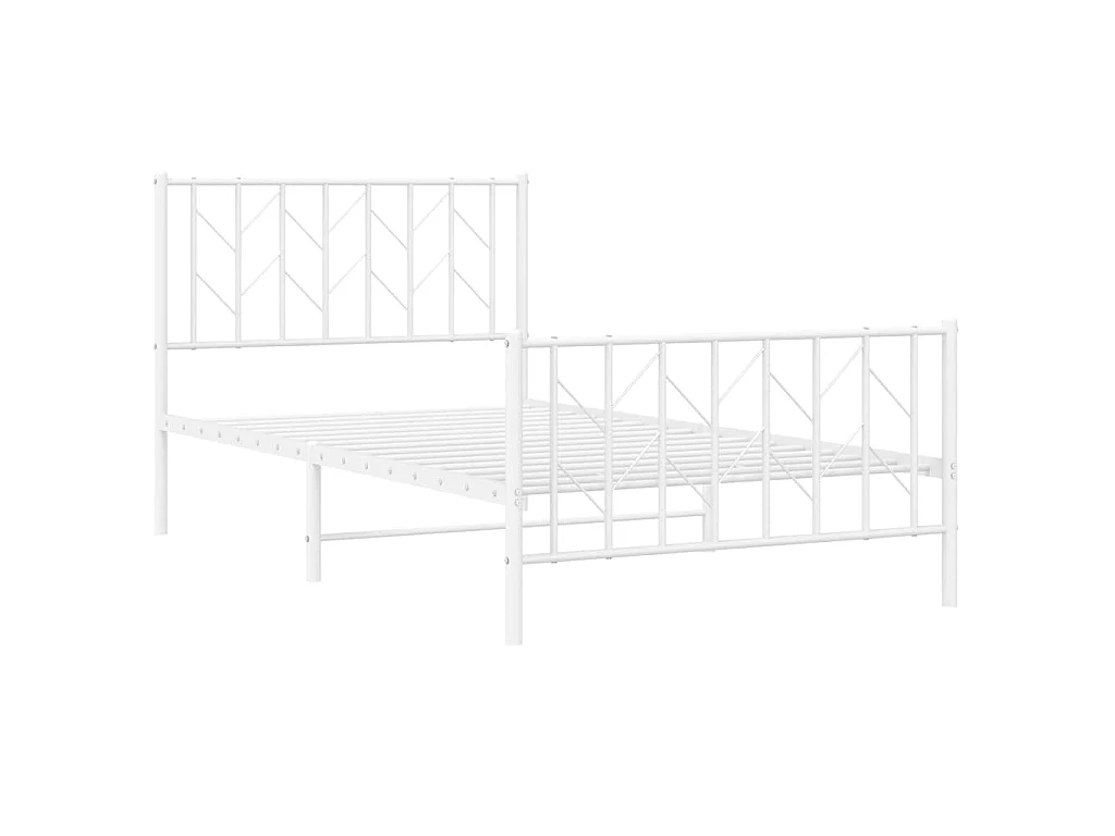 Cadre de lit métal sans matelas et pied de lit blanc 100x200 cm