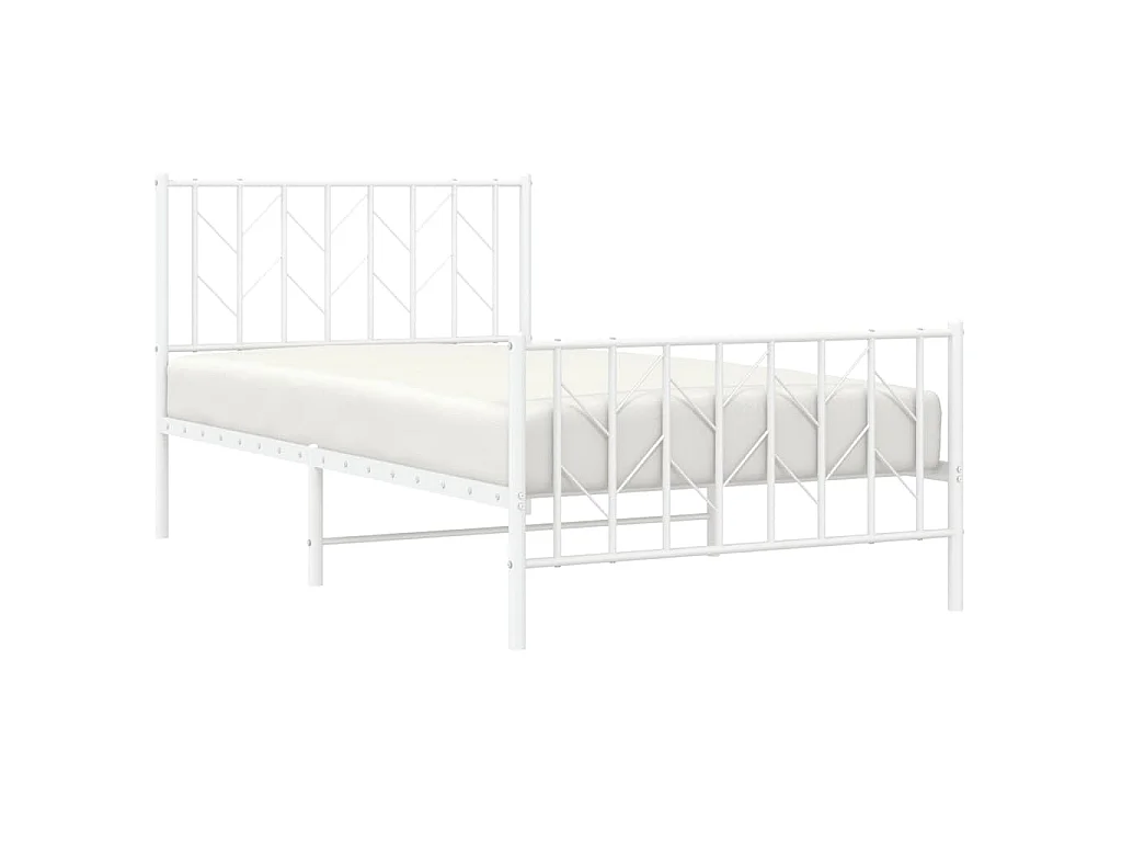 Cadre de lit métal sans matelas et pied de lit blanc 100x200 cm