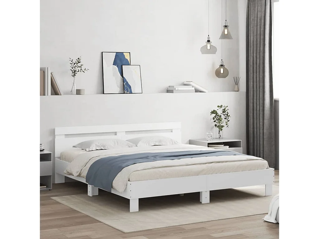 Cadre de lit avec LED sans matelas blanc 180x200 cm