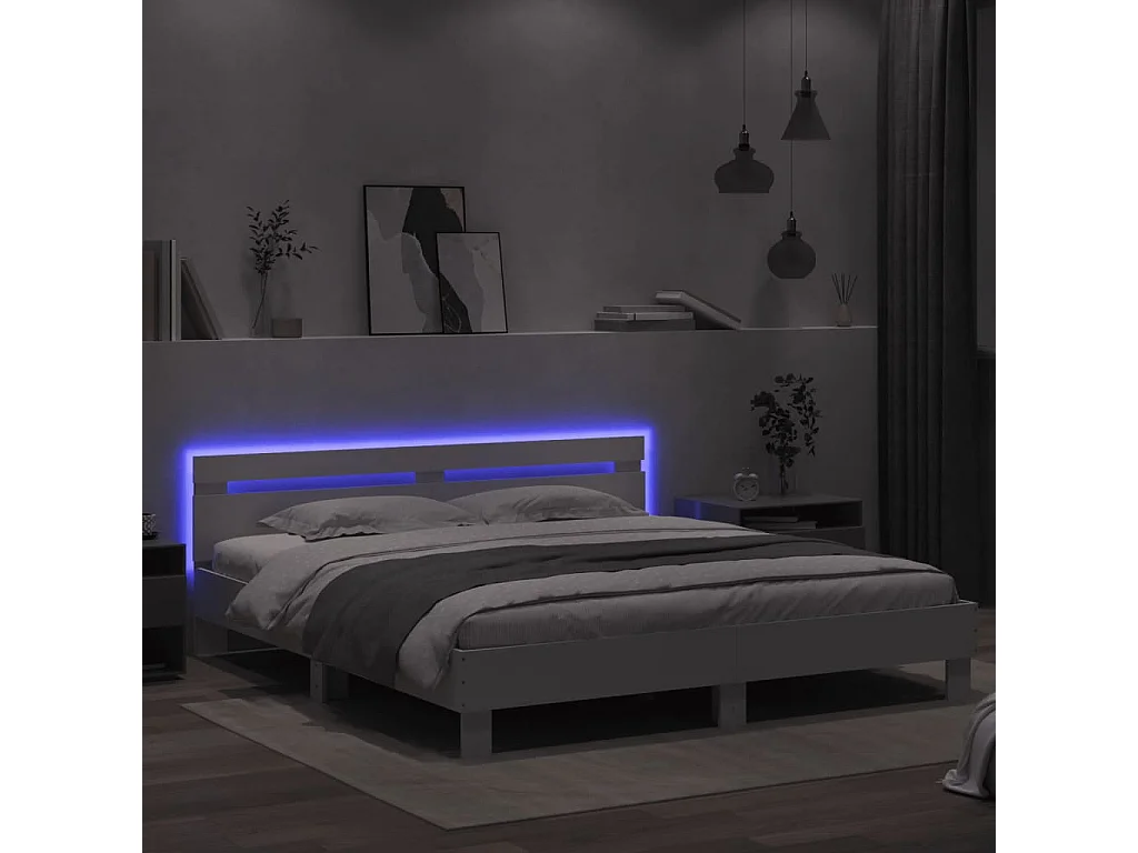 Cadre de lit avec LED sans matelas blanc 180x200 cm