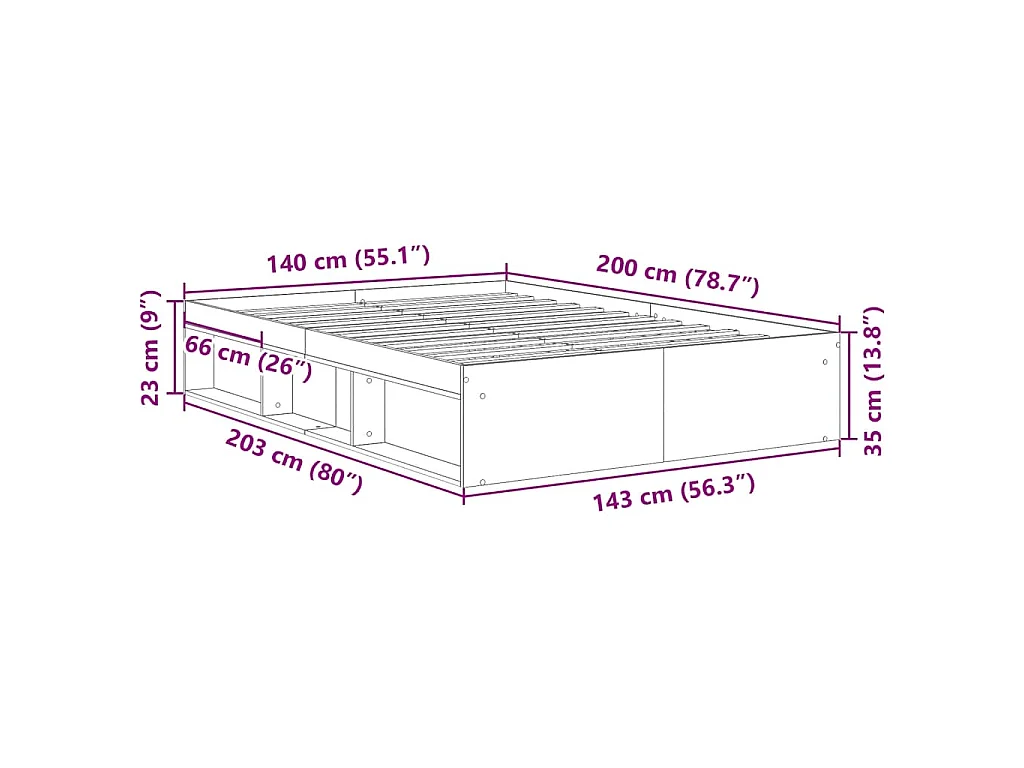 Cadre de lit sans matelas gris béton 140x200 cm
