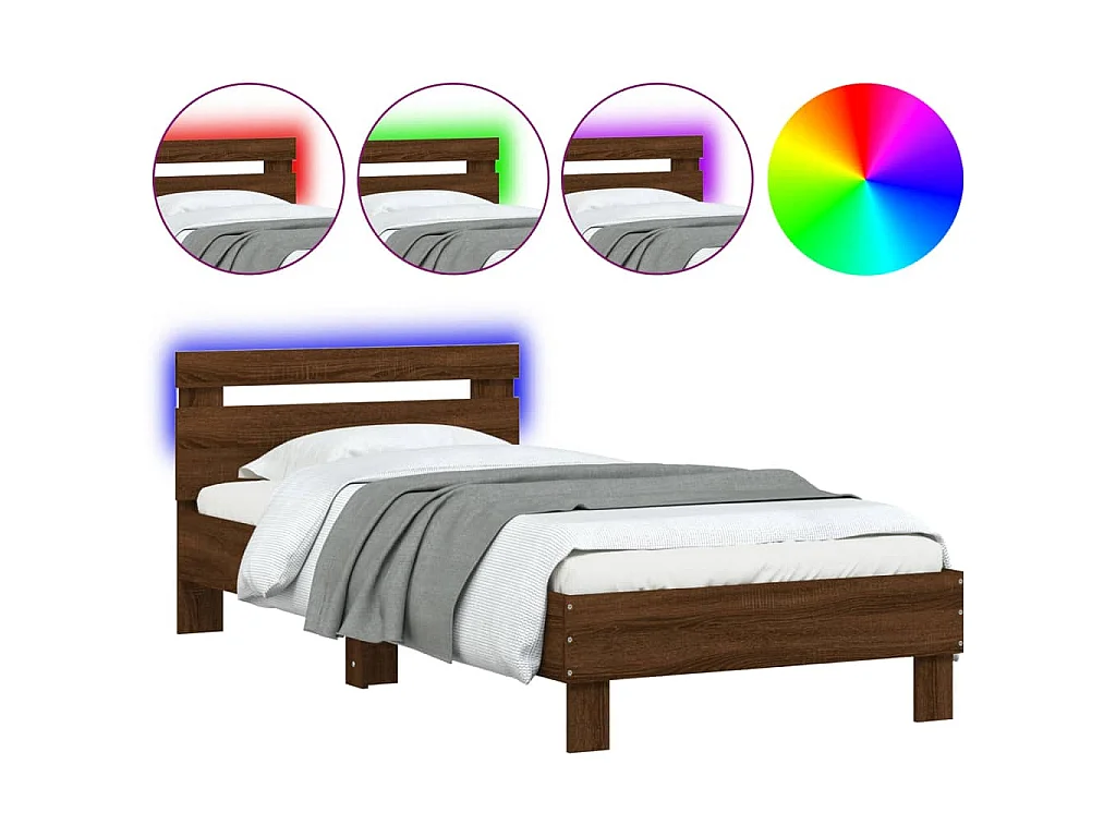 Bedframe met hoofdbord en LED bruin eikenkleur 90x200 cm