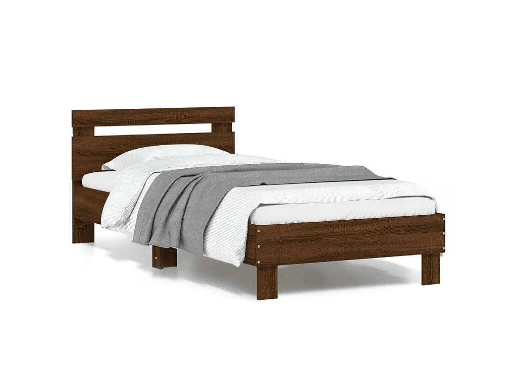 Bedframe met hoofdbord en LED bruin eikenkleur 90x200 cm