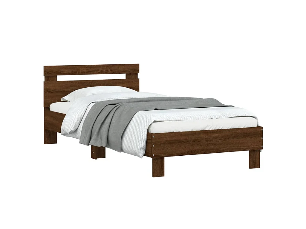 Bedframe met hoofdbord en LED bruin eikenkleur 90x200 cm