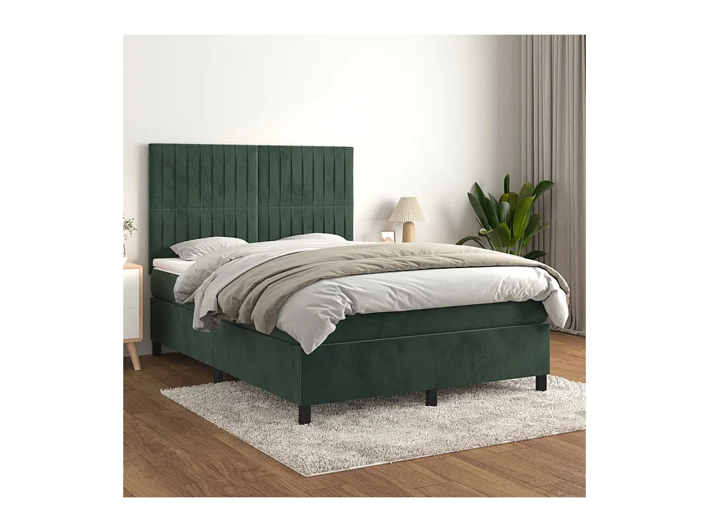 Sommier à lattes de lit et matelas Vert foncé 140x200cm Velours